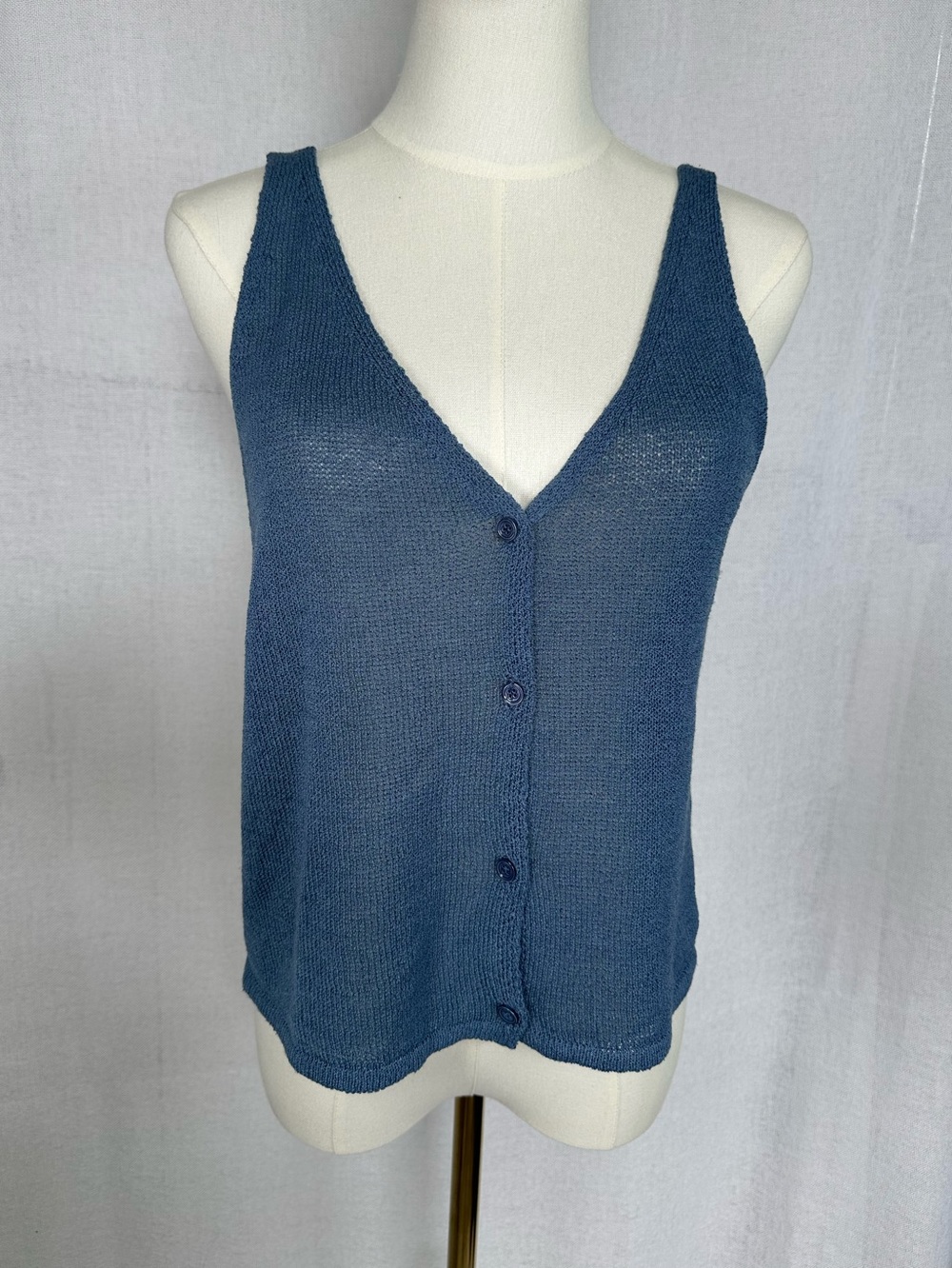 OAK + FORT Slate Blue V-Neck Knit Button Tank